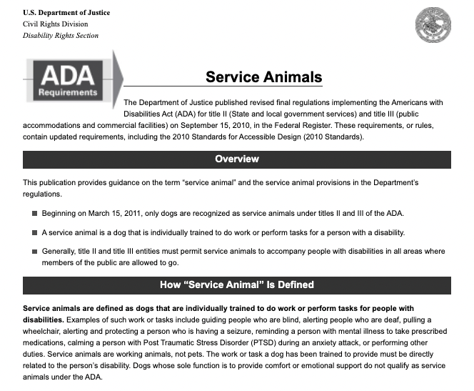 ada revised requirements service dogs